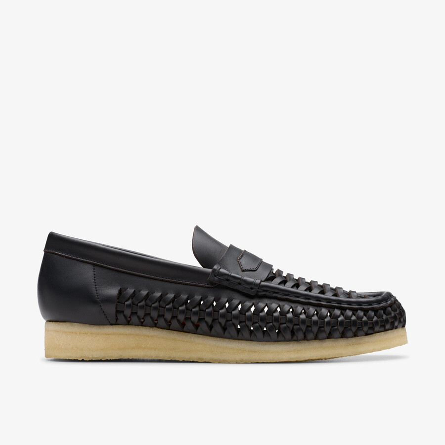 wallabee penny weave - zwart leer