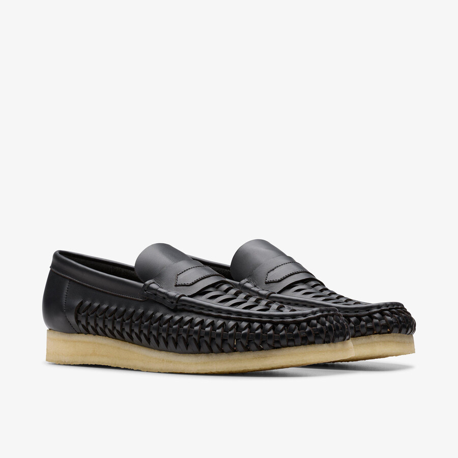 wallabee penny weave - zwart leer