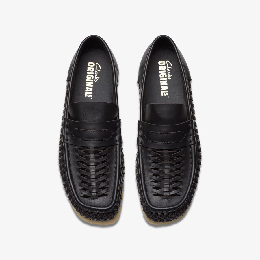 wallabee penny weave - zwart leer