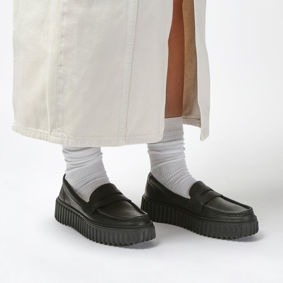torhill penny loafer - zwart leer