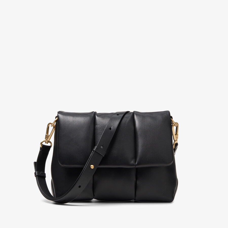opgezette crossbodytas - zwart leer