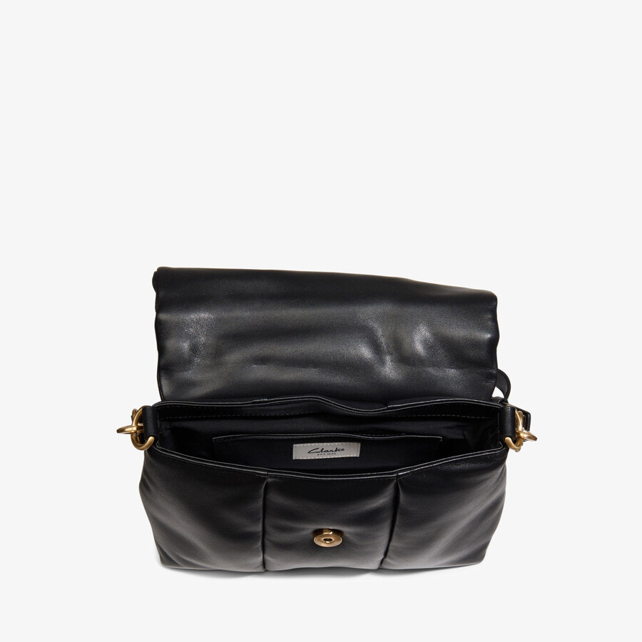 opgezette crossbodytas - zwart leer